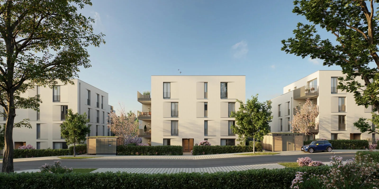 Straßenansicht des Neubauprojekts Selma
