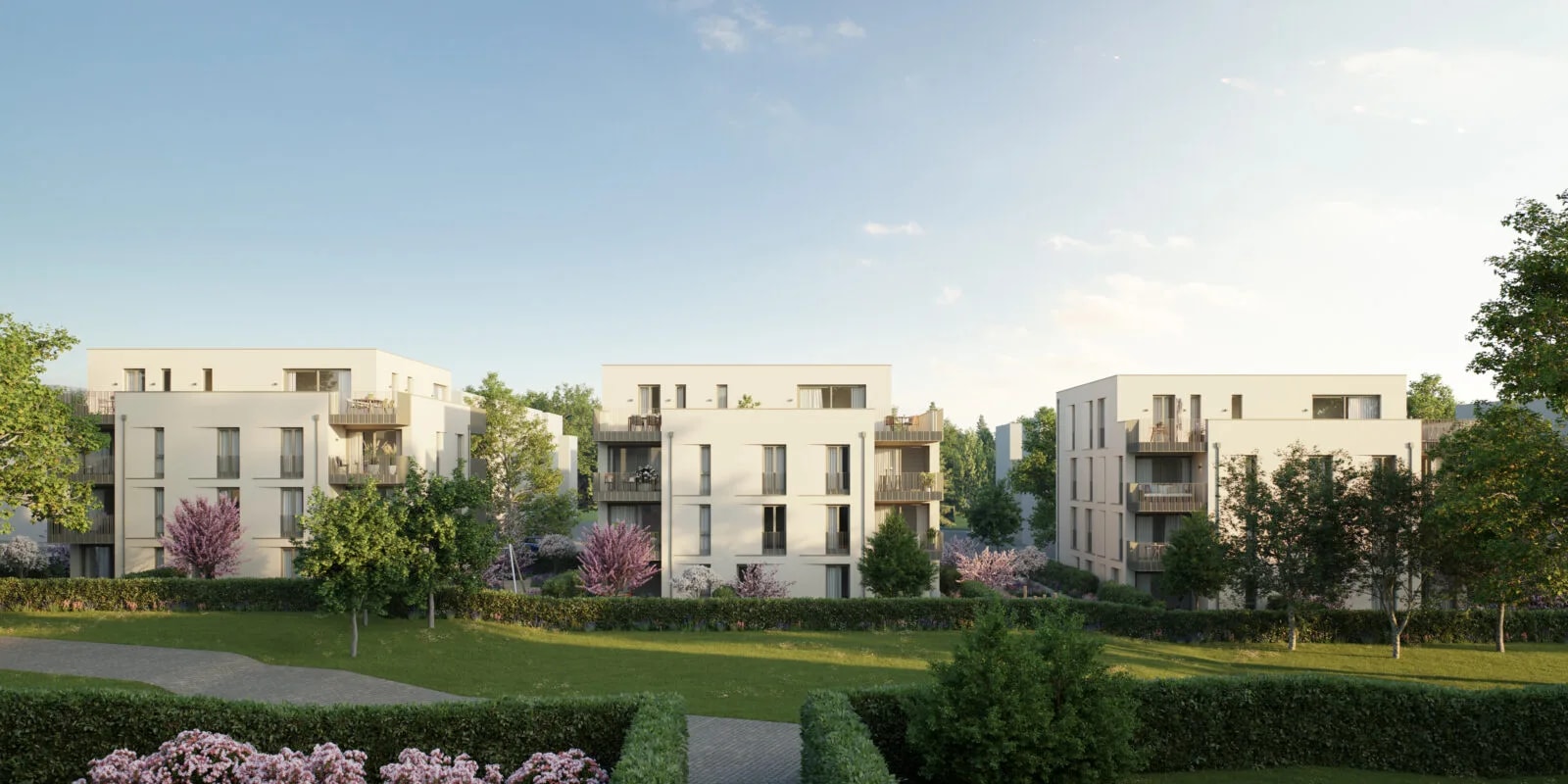 Neubauprojekt Selma in Ditzingen – Straßenansicht der Mehrfamilienhäuser