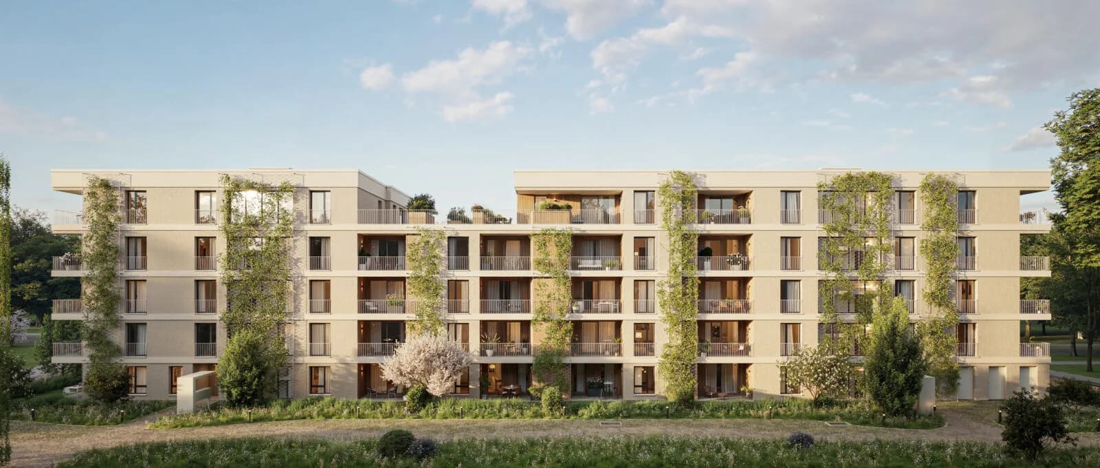 Gartenansicht des geplanten Neubauprojekts Fuchshof in Ludwigsburg
