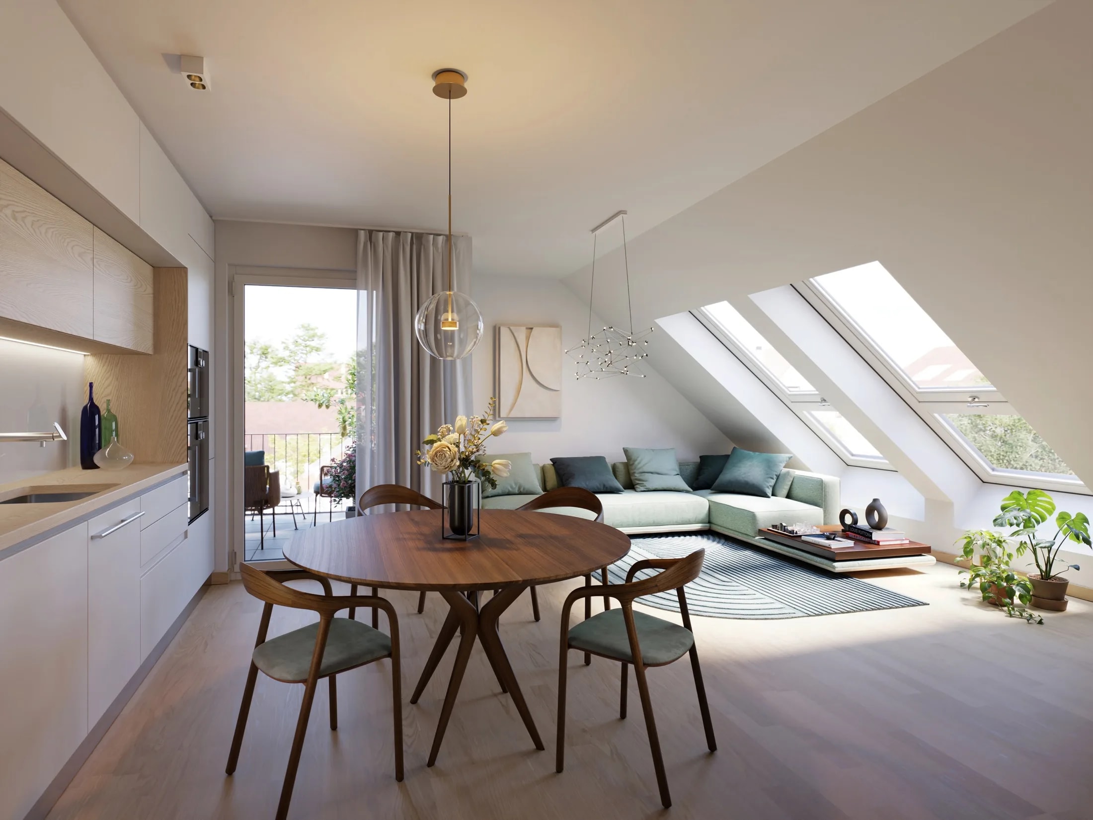 Modernes Wohnzimmer im Neubauprojekt Spottenberg